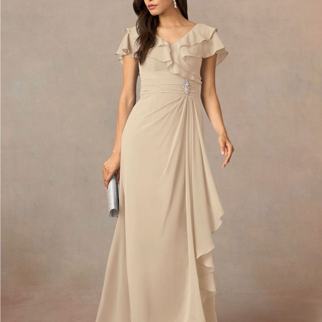 Azazie Cream Ruffle Maxi Dress - Snapdragon